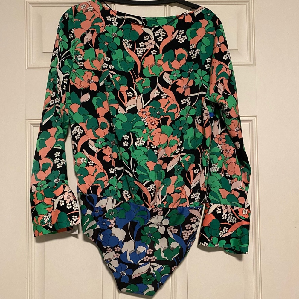NWT Zara Double Tie Front Floral Bodysuit Plunge Neckline Size Small - Picture 5 of 9